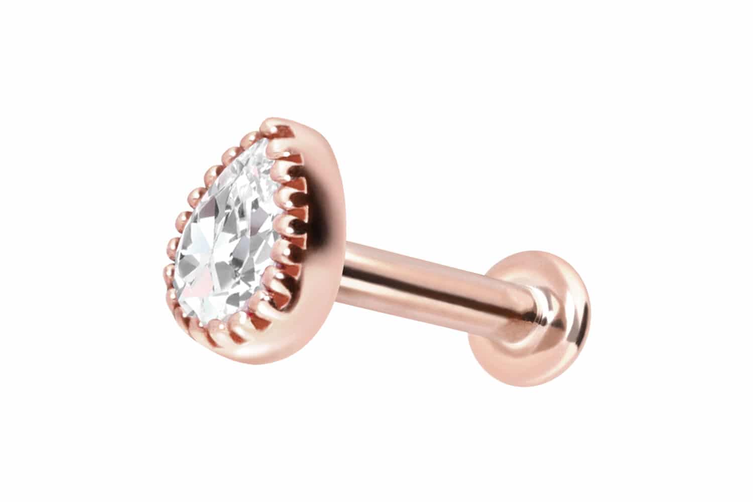 14 Karat Gold Labret Piercing mit Innengewinde MOISSANIT-TROPFEN